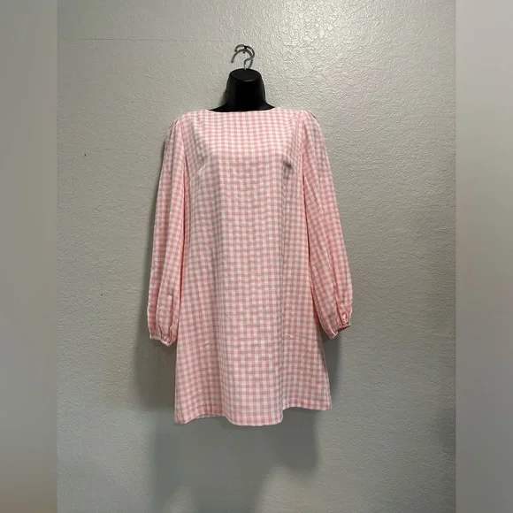 Red Dress Boutique Carefreely Content Pink Gingham Mini Dress M - Picture 3 of 5